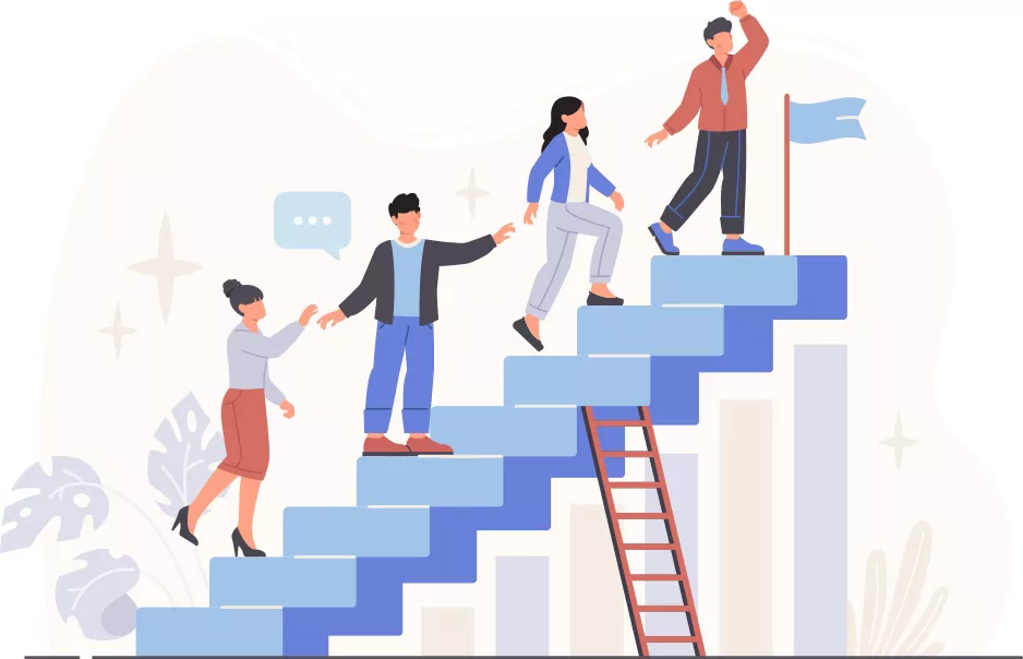 Illustration of individuals on stairs